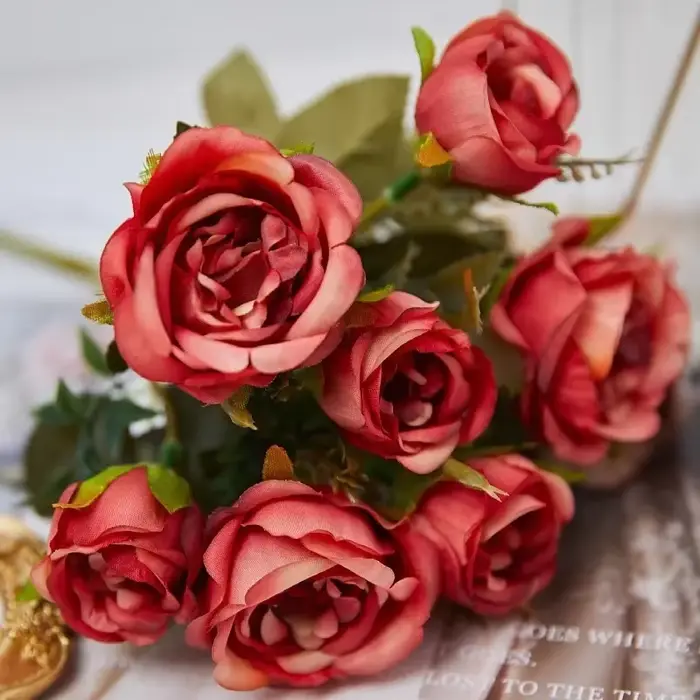 Vintage 8 têtes fleurs artificielles soies pivoine vert Rose pour décorations faux Fower mariage bureau salle fête bricolage Bouquet décor