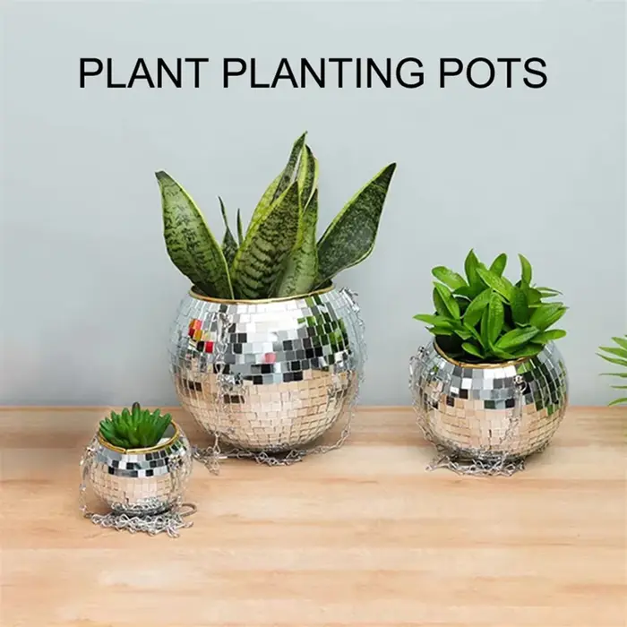 Chang Ball-Pot de Fleur Rond en Plastique avec Miroir