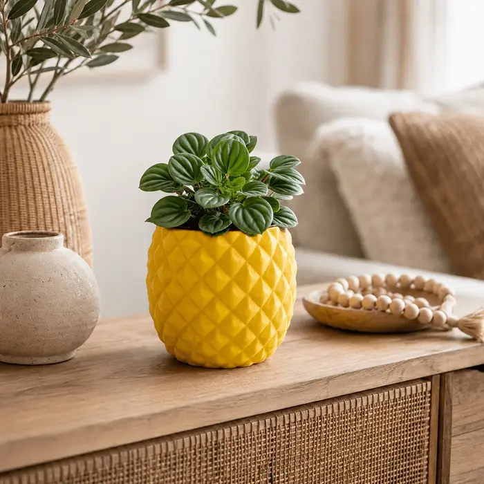 Ensemble de 3/1 pièces de pots à fleurs créatifs en forme d'ananas (pot non inclus) – Mini pot de plantes géométrique, style tropical estival populaire, décoration de bureau, ornement amusant anti-str
