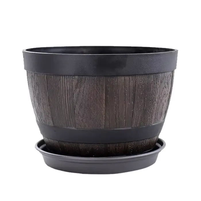 Simulation de barils de bois, Pot de fleur en résine de 9 pouces, jardinière en forme de seau de Sty