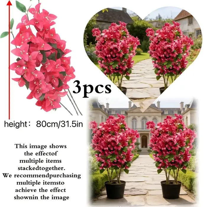 3/12 pièces, 1 pièce = 24 fleurs, grand arbre artificiel de bougainvillier de 31 pouces - Fleurs art