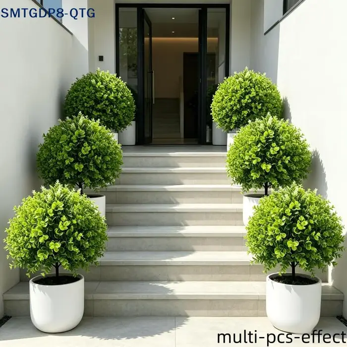 Plantes vertes artificielles sur piquet, fausses plantes vertes, arbustes en plastique pour la décoration extérieure de jardin, patio, cour et aménagement paysager