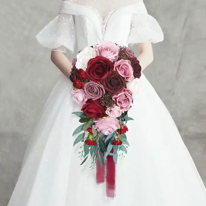 Yannew Boho-Bouquet de roses artificielles en cascade