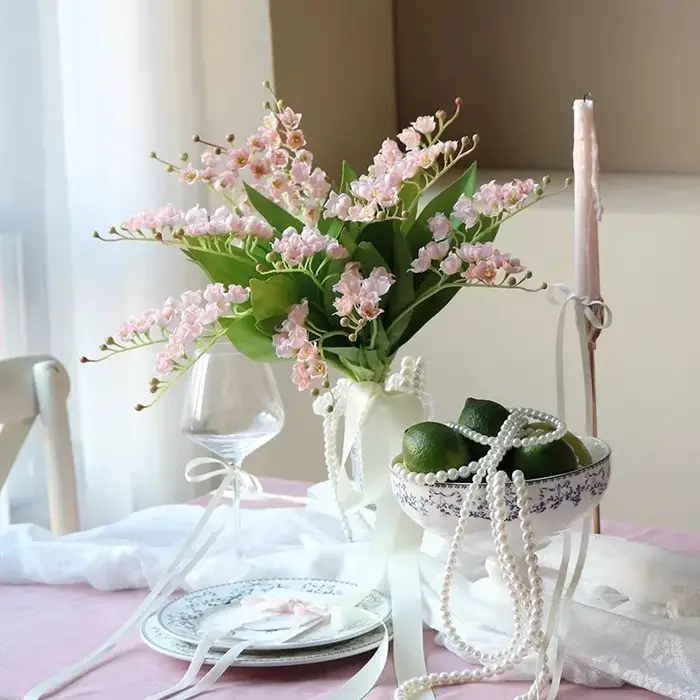 Bouquet de fleurs artificielles en soie de muguet