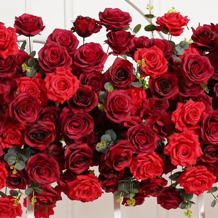 A8114 bordeaux rouge Rose vert feuille d'eucalyptus arc de mariage arrangement de rangée florale centre de Table