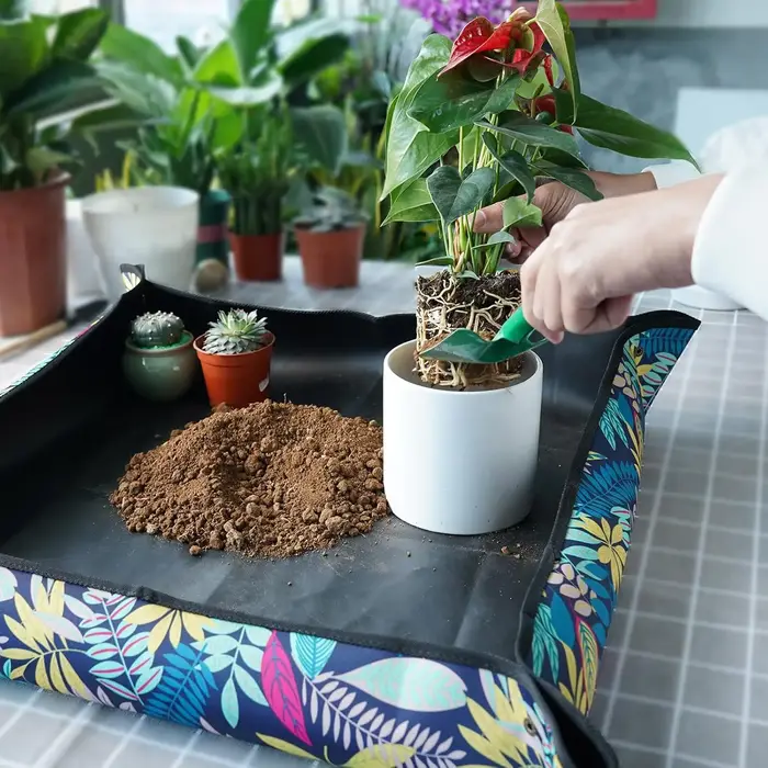 Tapis de repotage pliable imperméable en PE 50cm*50cm pour plantes