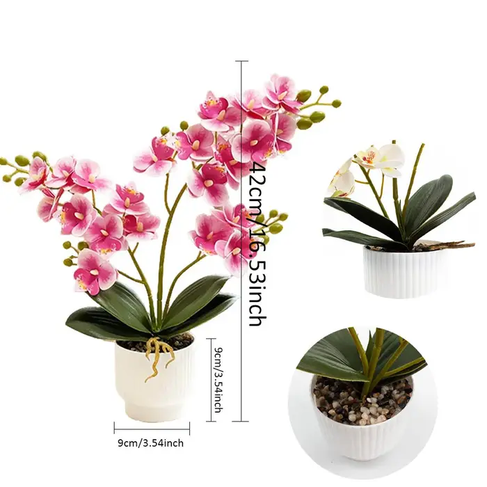 Fleurs d'orchidées artificielles, fausses orchidées Phalaenopsis en pot pour la décoration intérieure, mariage, bureau, centre de table, arrangements
