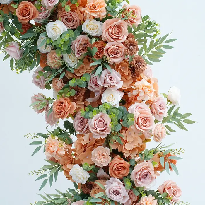 Rose marron Rose verdure fleur rangée décor arc cadre église mariage toile de fond Arrangement Floral en plein air événement scène accessoires H8787