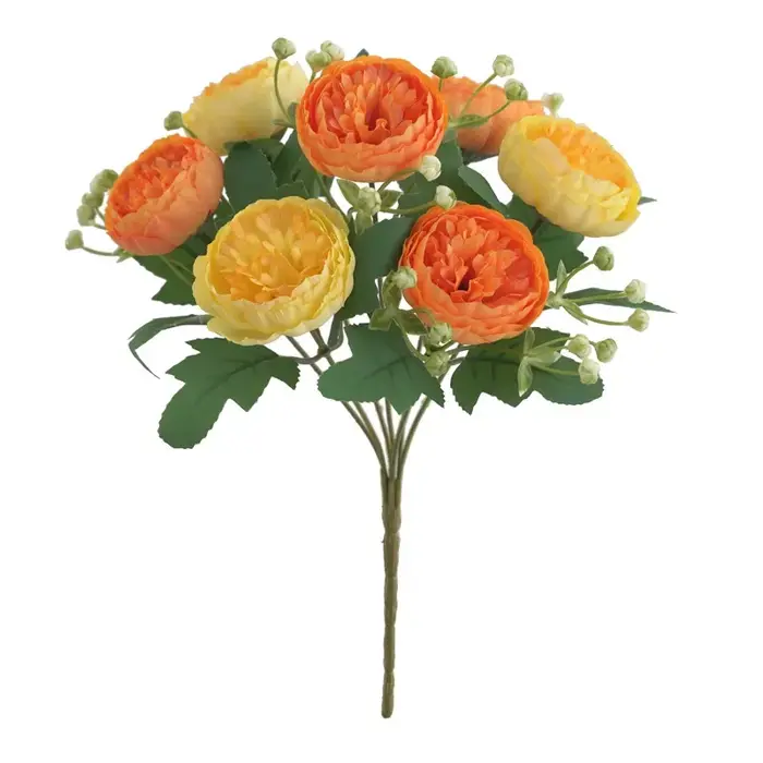 Fleurs artificielles d'aloès vert, 7 têtes, peinture à l'huile, Bouquet de pivoines, fausses fleurs en soie, Simulation de pivoines Orange, décoration de mariage