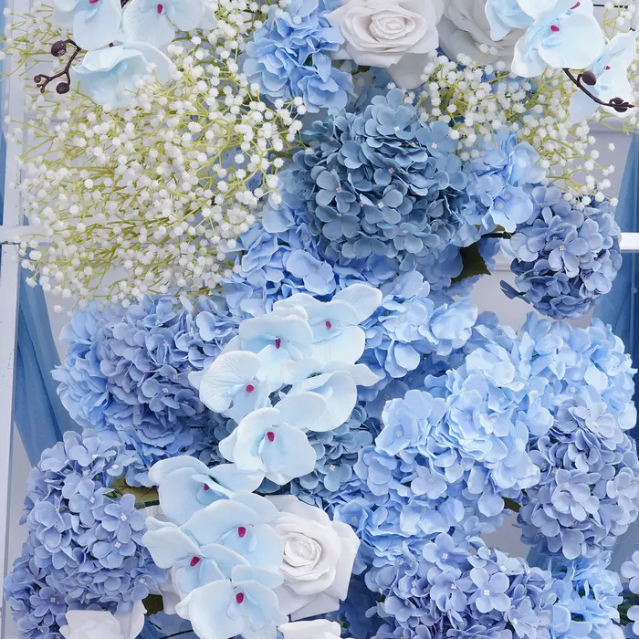 Grand hortensia bleu brume et blanc