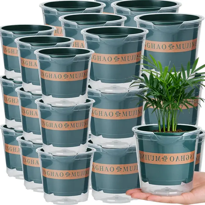 Pots de fleurs verts à absorption automatique d'eau S/M/L avec trous de drainage pour plantes succulentes et graminées
