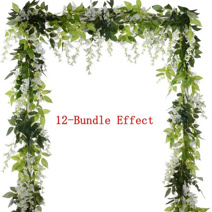 Guirlande de fleurs artificielles de glycine en soie blanche, 1.8M, plantes pour chambre, décoration