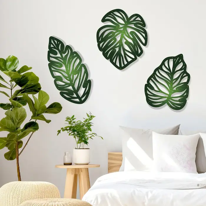 Feuilles de palmier en bois, 3 pièces, bricolage, Art mural, feuilles vertes Vintage, décor de plante, Accents suspendus pour la maison, la salle de bain et le bureau