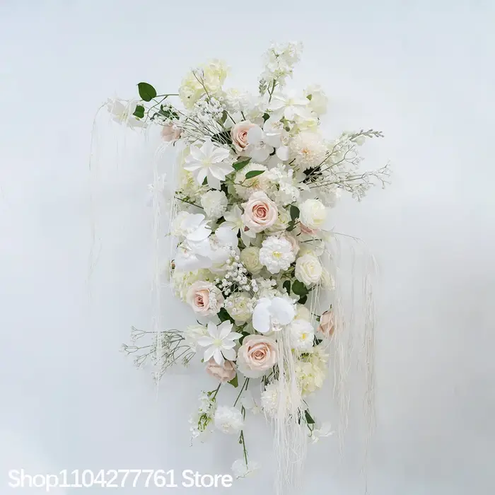Arrangement floral blanc Rose hortensia plancher artificiel rangée de fleurs toile de fond de mariage souffle de bébé événement fête guide routier affichage