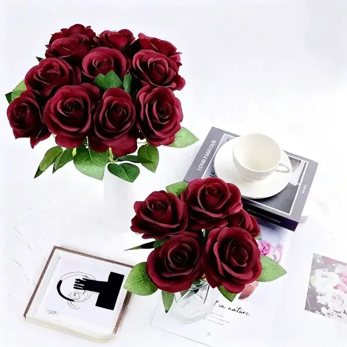 52 roses bordeaux artificielles