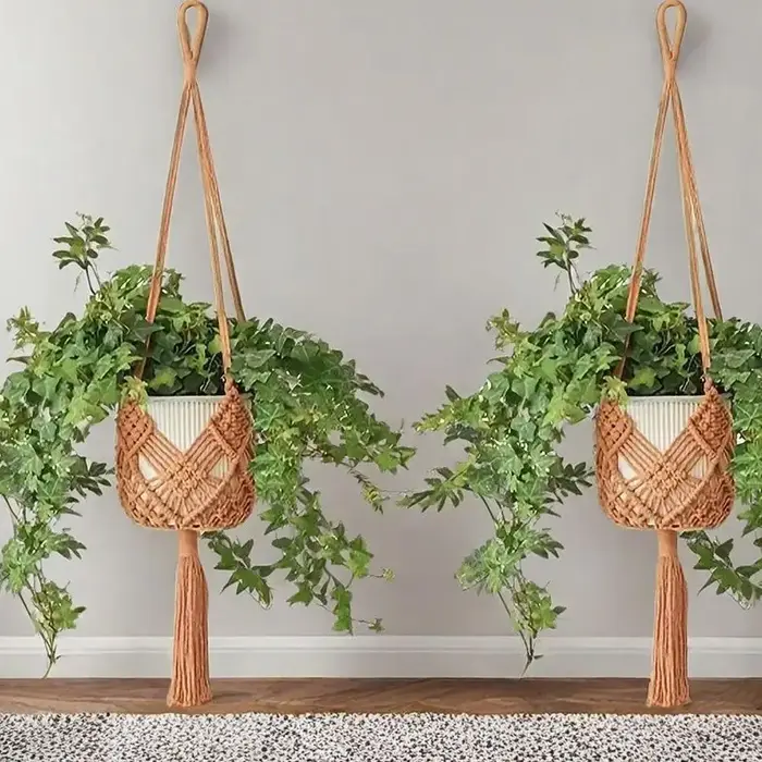 Porte-plante en macramé fait main en corde de coton
