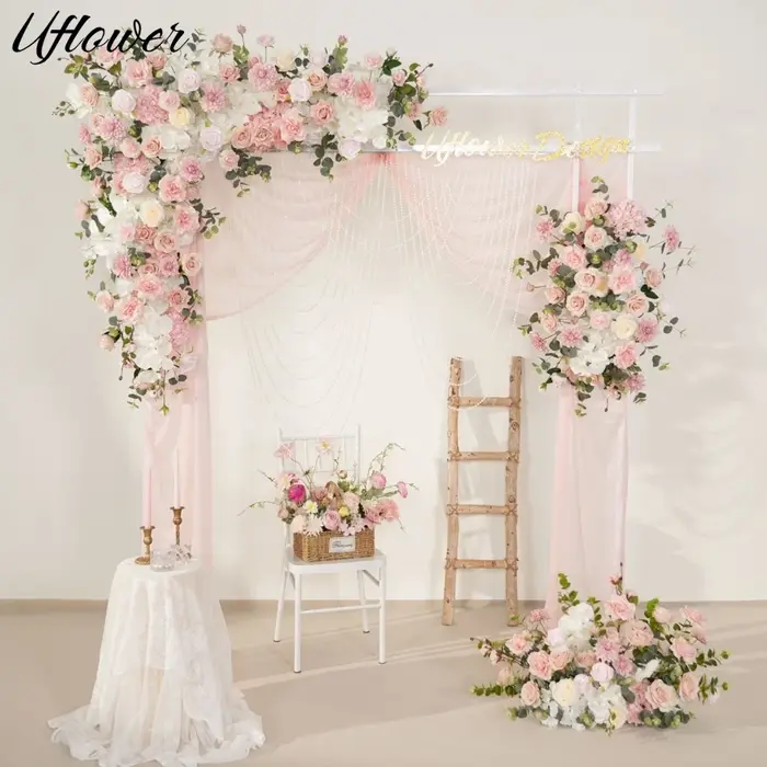 Uflower – fleurs artificielles roses, décor de mariage, arrière-plan de bienvenue, Art Floral suspendu, accessoires de rangée de fleurs, boule de fleurs leader sur la route