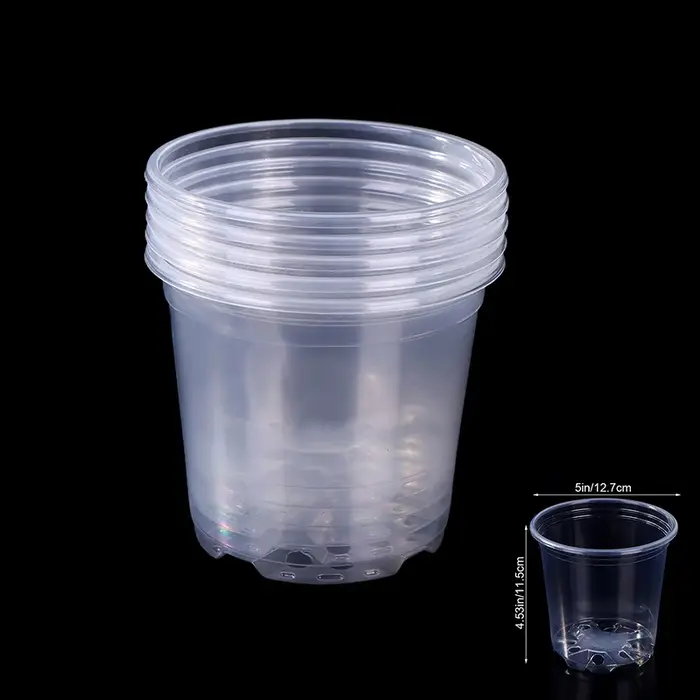 Pot de fleurs en plastique transparent avec trou de drainage