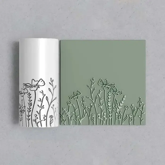 Outil de roulement de texture d'argile douce de fleurs sauvages et d'herbe : rouleau de texturisatio