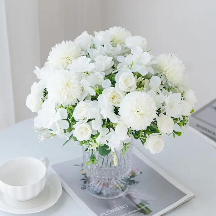 Fleurs artificielles Rose chrysanthème soie Bouquet saint valentin mariage extérieur cour jardin arc décor maison chambre guirlande accessoires