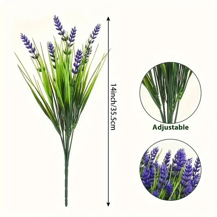 12 paquets de plantes de lavande artificielles d'extérieur avec herbe de singe-arbustes verts en plastique résistant aux UV pour la décoration de jardin de la maison