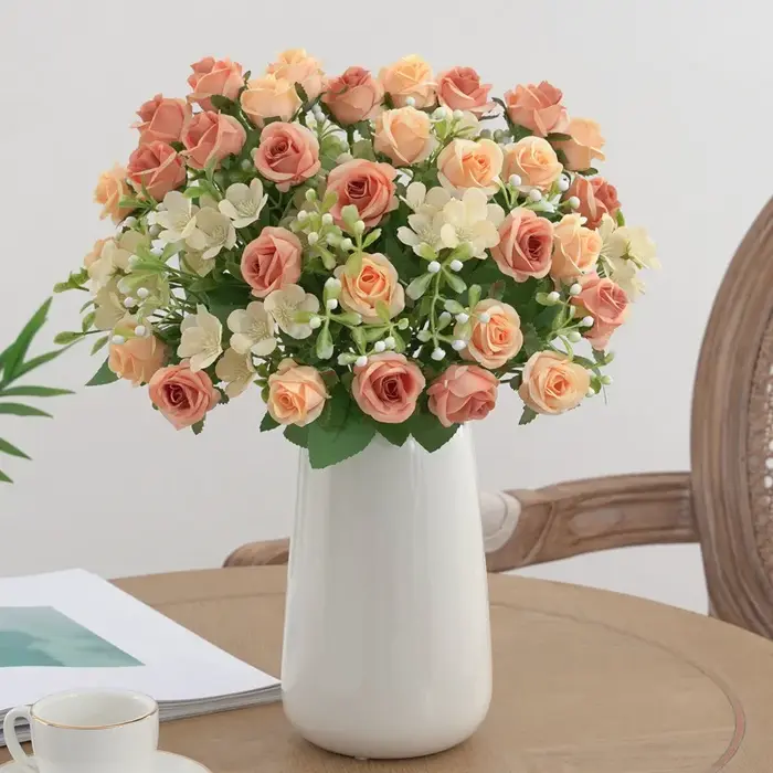 Simulation d'aloès vert fleurs 8 têtes Elsa petit Bouquet de roses décoration de mariage fausse fleur