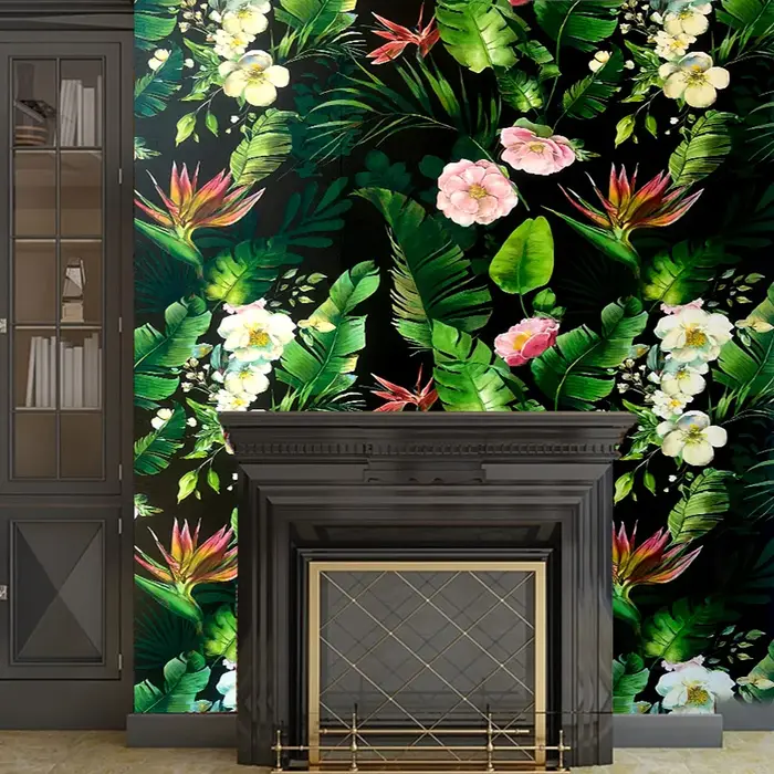 Papier peint auto-adhésif avec plantes vertes et fleurs