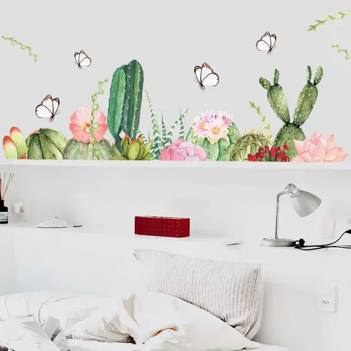 Autocollant mural Cactus vert papillon