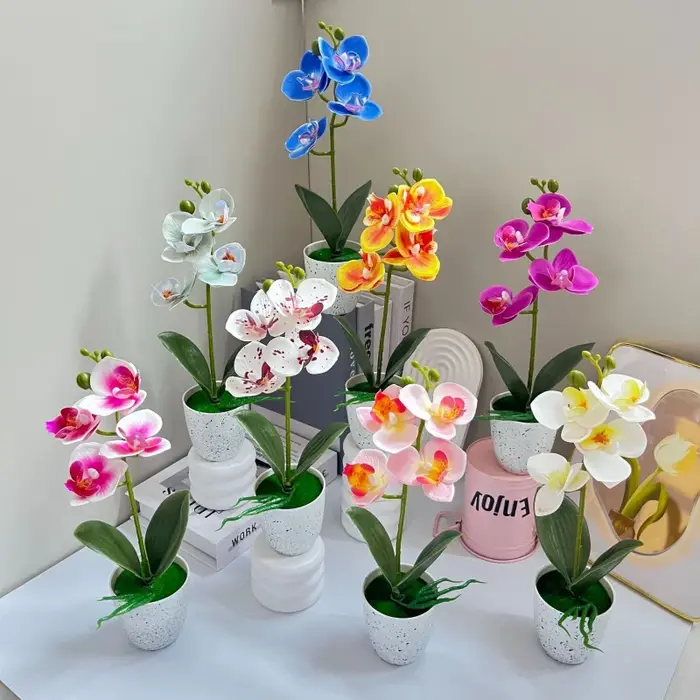 Orchidée Papillon – Ensemble de 4 fleurs en pot – Décoration de salon – Ornement en pot d'orchidée