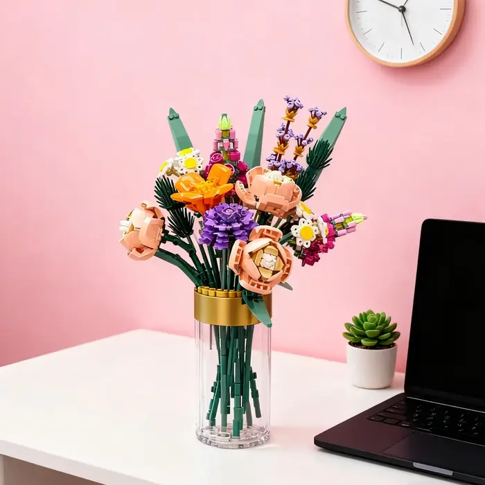 Bouquet de roses éternelles en blocs de construction, modèle de plante, décorations de bureau créatives, cadeaux romantiques pour adultes, jouets DIY pour amoureux