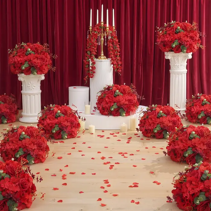 Bouquet de fleurs artificielles en forme de boule de roses rouges en soie Uflower 30/45 cm