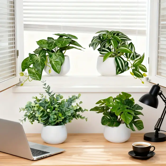 Plantes vertes artificielles en pot pour les rebords de fenêtre et les bureaux à domicile
