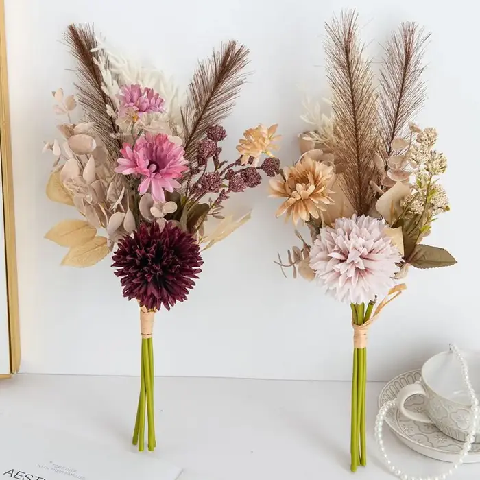 Fleur artificielle soie fossé Reed Chrysanthème mariage mariée Bouquet bricolage cadeau maison Vase Cour Festival jardin extérieur ArchDecor