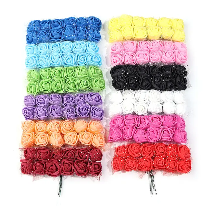  144 pièces 1.7 cm Mini dentelle Pe Rose mousse têtes de fleurs Bouquet pour mariage décoration de la maison
