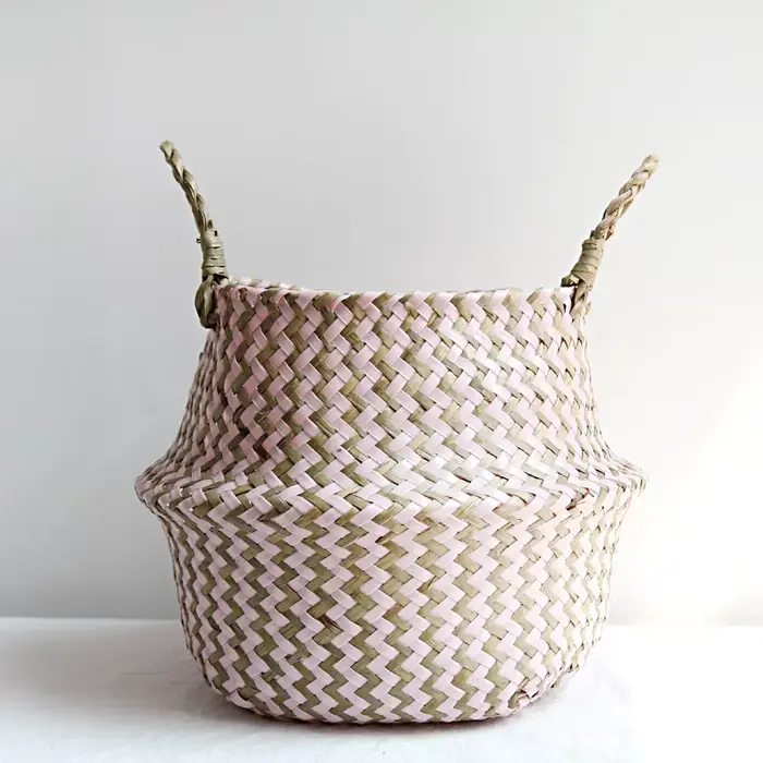 Boho décor rayé osier paniers de rangement à la main pliable panier à linge Patchwork algues fleur v