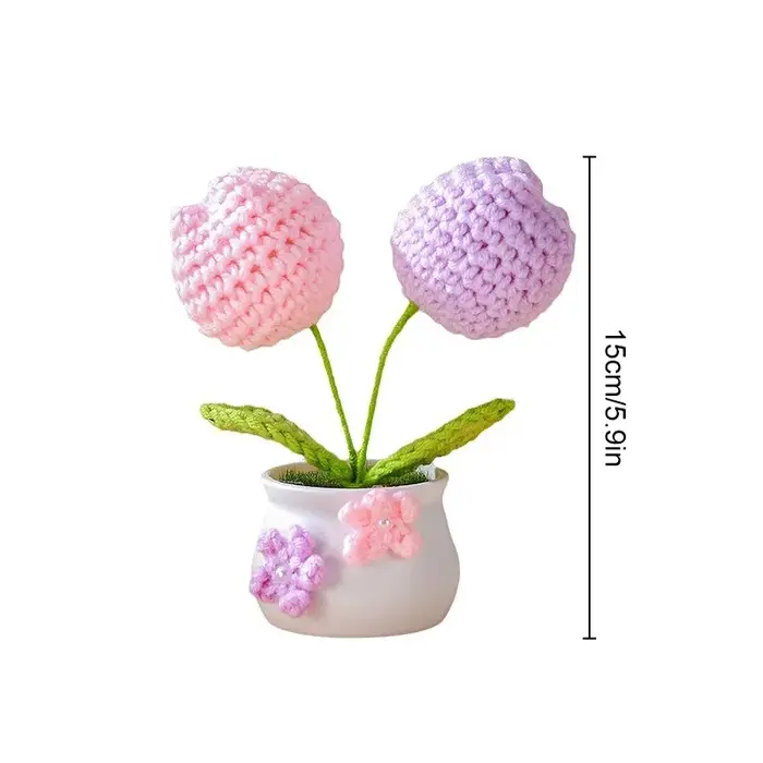 Mini fleurs artificielles tricotées créatives en pot