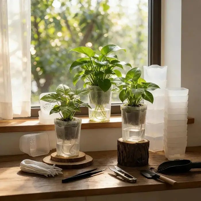 Pot de fleurs à arrosage automatique en plastique translucide avec trous de drainage pour succulentes et boutures