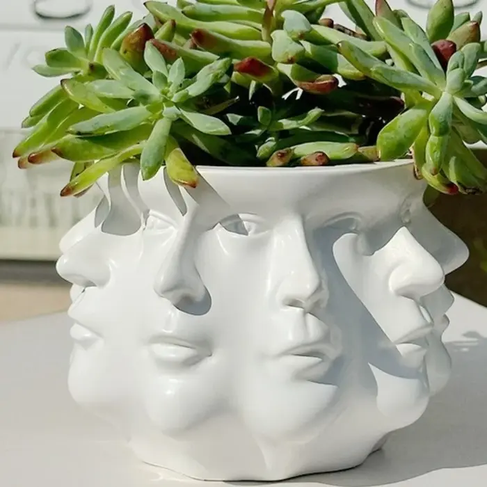 Pot de fleurs abstrait au style unique, pot à succulentes en vinyle multi-faces, artisanat amusant p