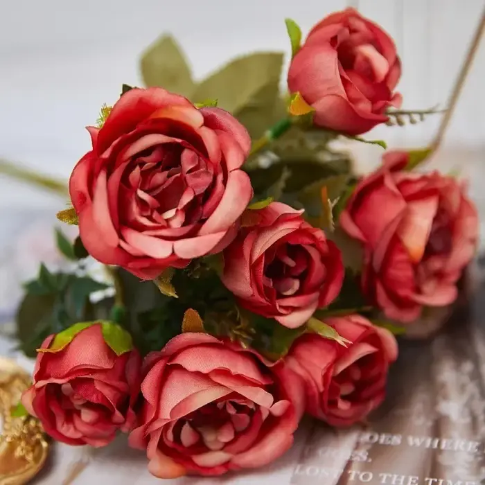 Vintage 8 têtes fleurs artificielles soies pivoine vert Rose pour décorations faux Fower mariage bur