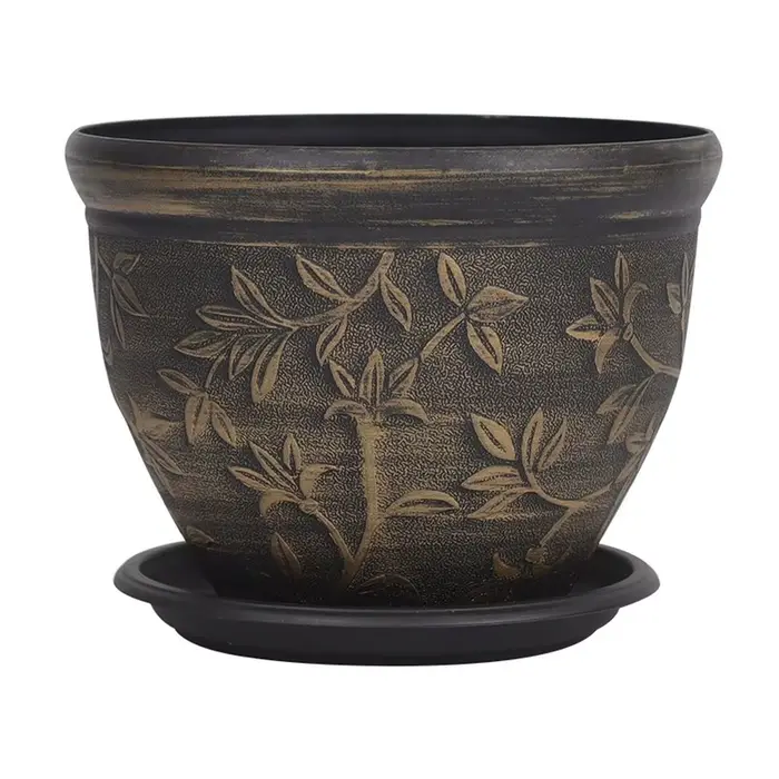 Pot de fleurs en résine de style européen avec trous de drainage et plateau pour balcon intérieur