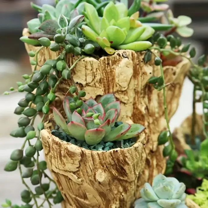 Pot de fleurs en résine de style vintage (avec trous de drainage) - Design à texture irrégulière unique