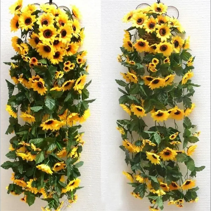 Guirlande de fleurs artificielles suspendues de vigne de tournesol jaune de 2.5M