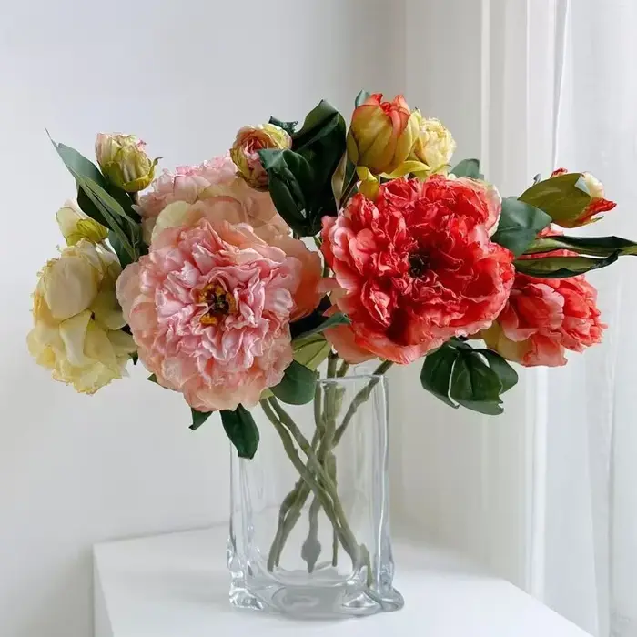 49CM pivoine rétro fleur artificielle lumière luxe grand bouquet