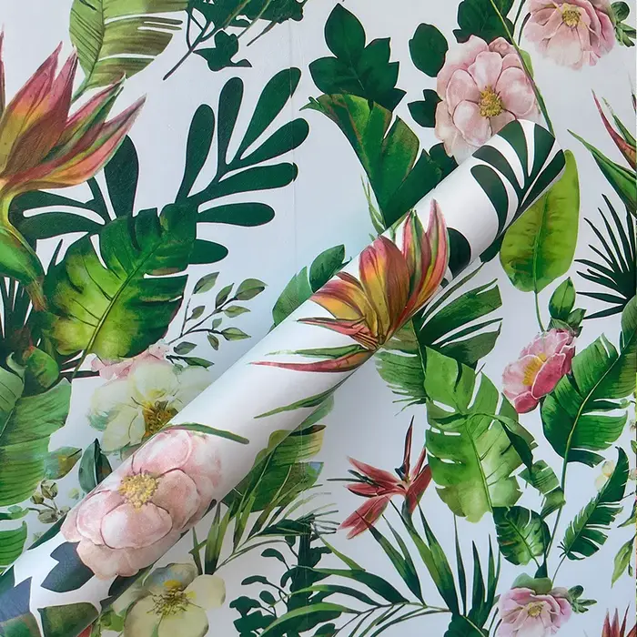 Papier peint auto-adhésif avec plantes vertes et fleurs, forêt tropicale, pour la décoration de la m