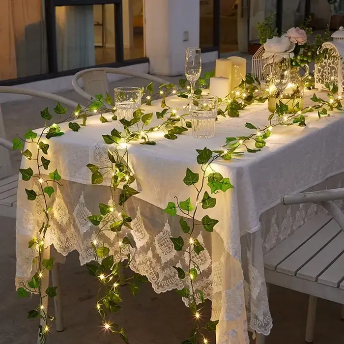 10M/5M/2M feuille verte fausses plantes chaîne lumière alimenté par batterie étanche chaîne lumière 