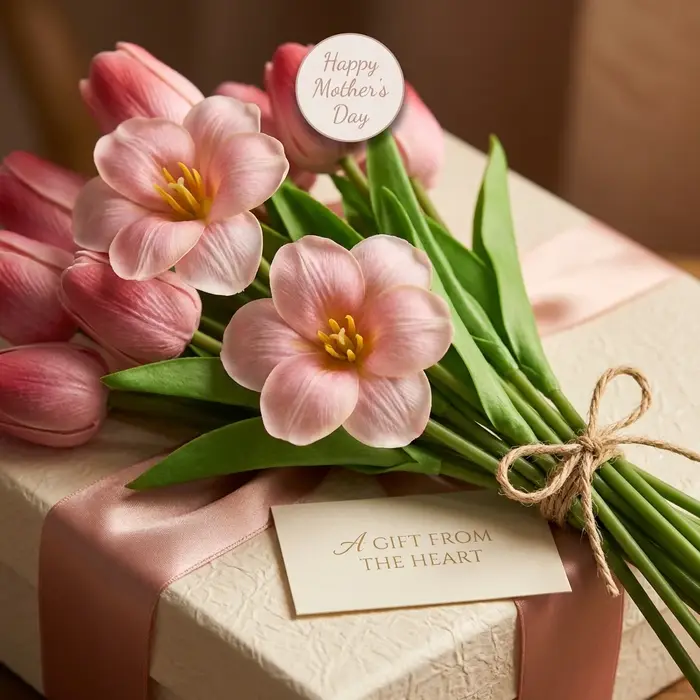 Bouquet de 10 tulipes artificielles roses mélangées