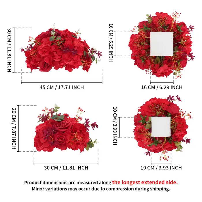Bouquet de fleurs artificielles en forme de boule de roses rouges en soie Uflower 30/45 cm