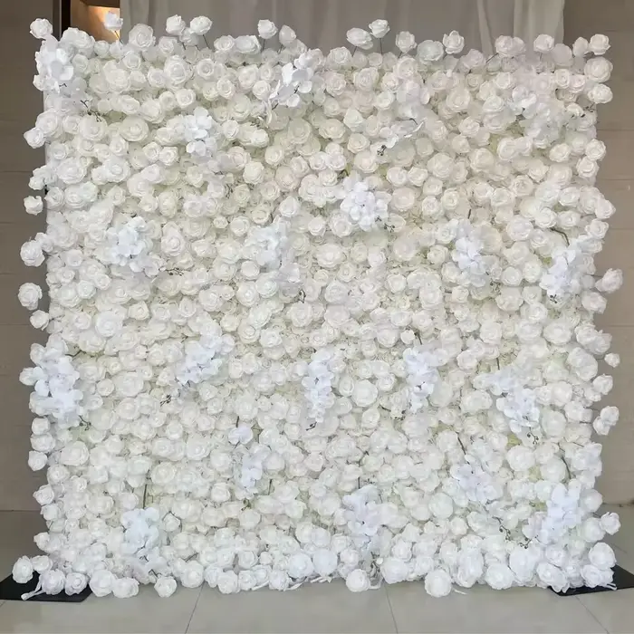 Toile de fond murale à fleurs artificielles 3D blanches