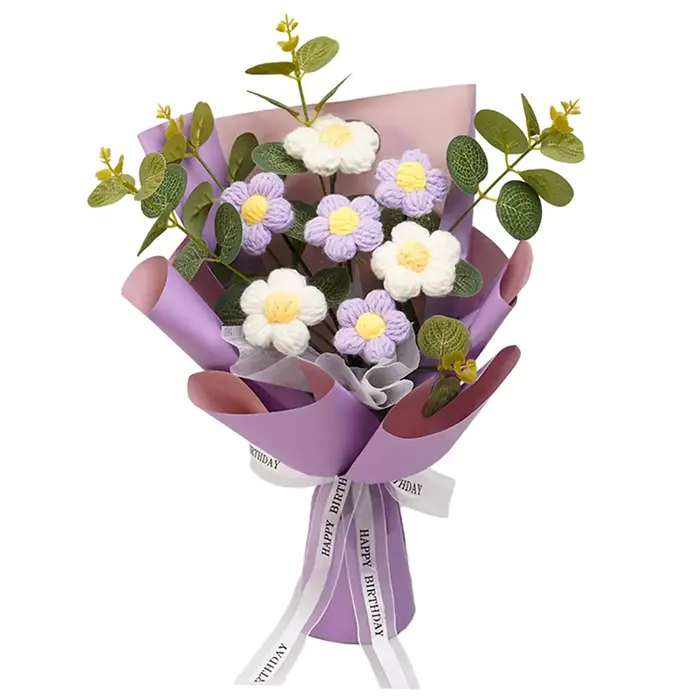 Bouquet de fleurs au Crochet, décoration de fête des mères, fleurs tricotées de printemps pour petit
