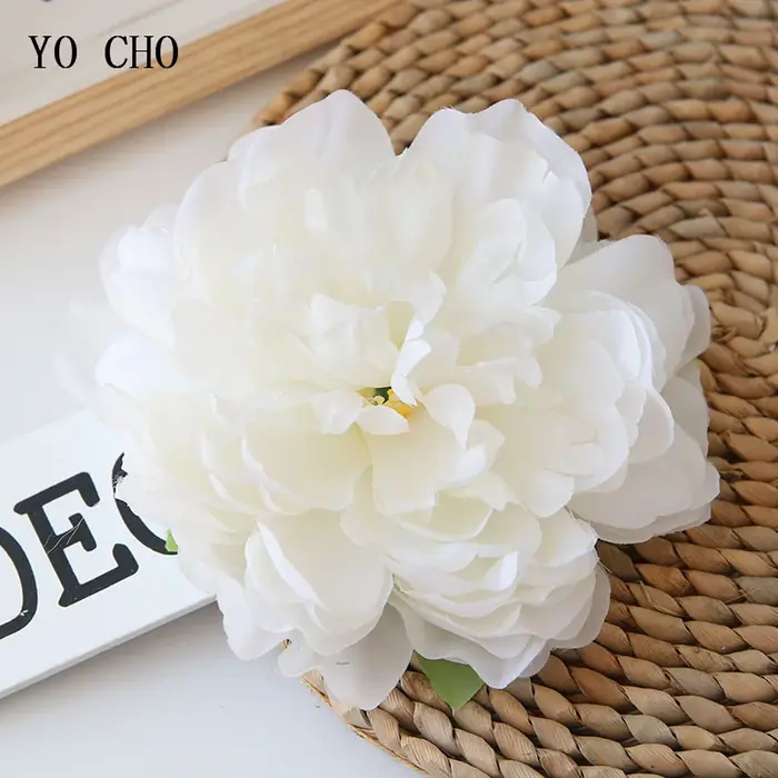 YO CHO fleur artificielle grandes têtes de pivoine 15CM faux pivoines jaunes soie artisanat tissu